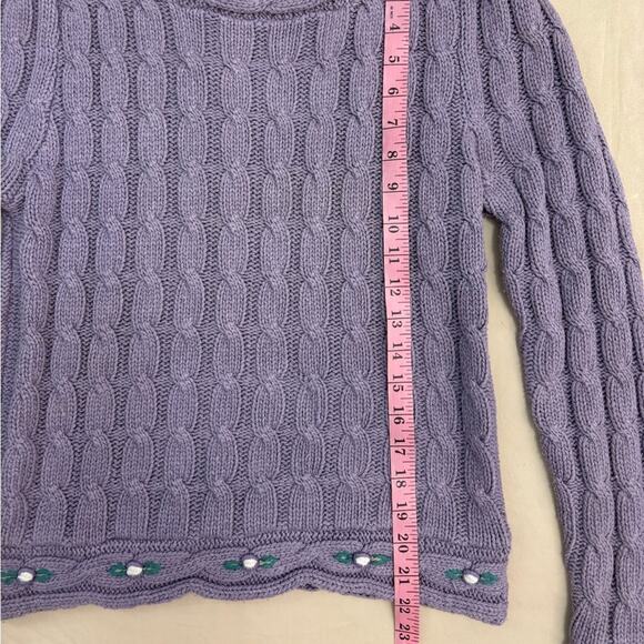 Herman Geist Vintage Women’s Embroidered Purple Cable Knit Sweater Size Medium - Picture 3 of 8